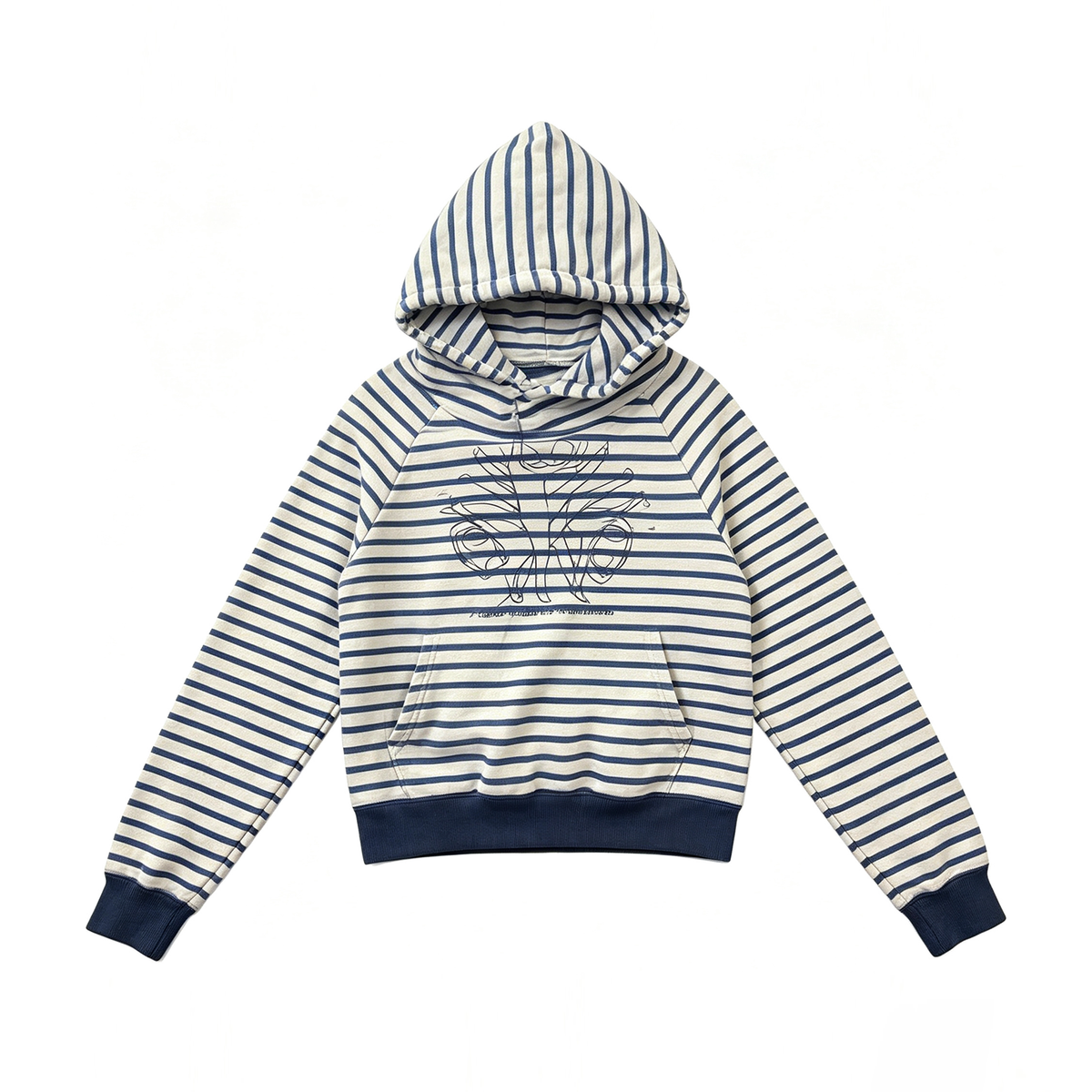From THE STREET Street Sea Soul Striped Graffiti Hoodie Waist Short Wide Boxyfit Hoodie Male