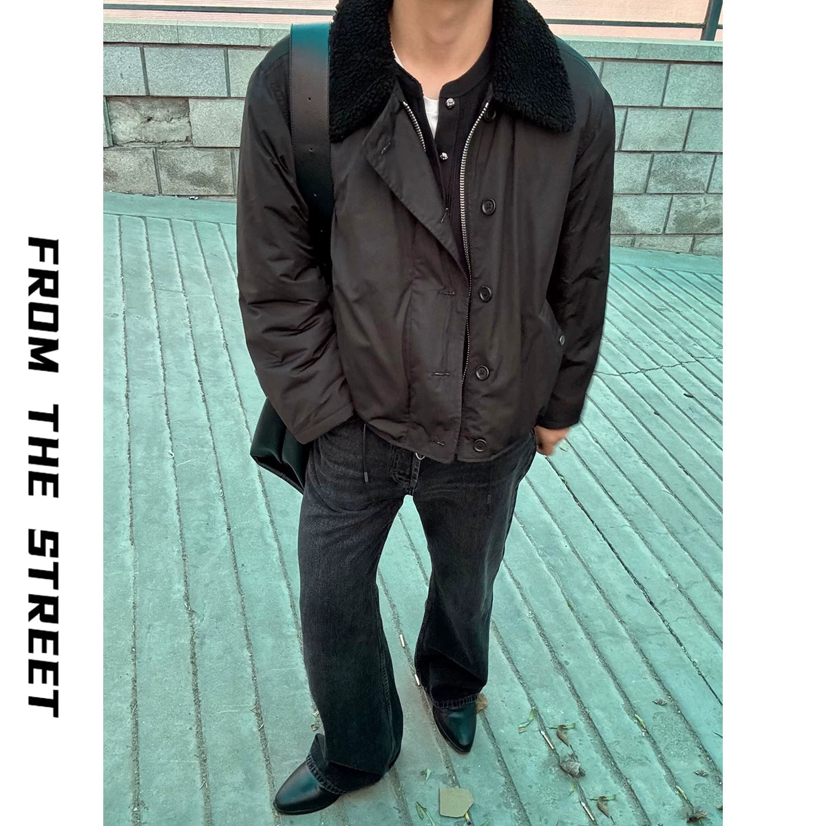 Street collar lamb wool clean fit short and wide jacket with elastic hem, warm cotton jacket for men and women