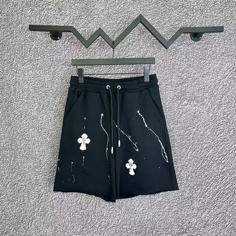 Chrome Hearts Black Paint Splatter & White Cross Sweatshorts
