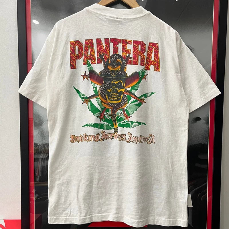 Pantera Pandora Heavy Metal Band Short Sleeve T-shirt Rapcore American Trendy Brand Design Heavy Cotton Tee