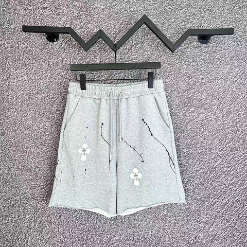 Chrome Hearts Light Gray Paint Splatter & Cross Patch Sweatshorts