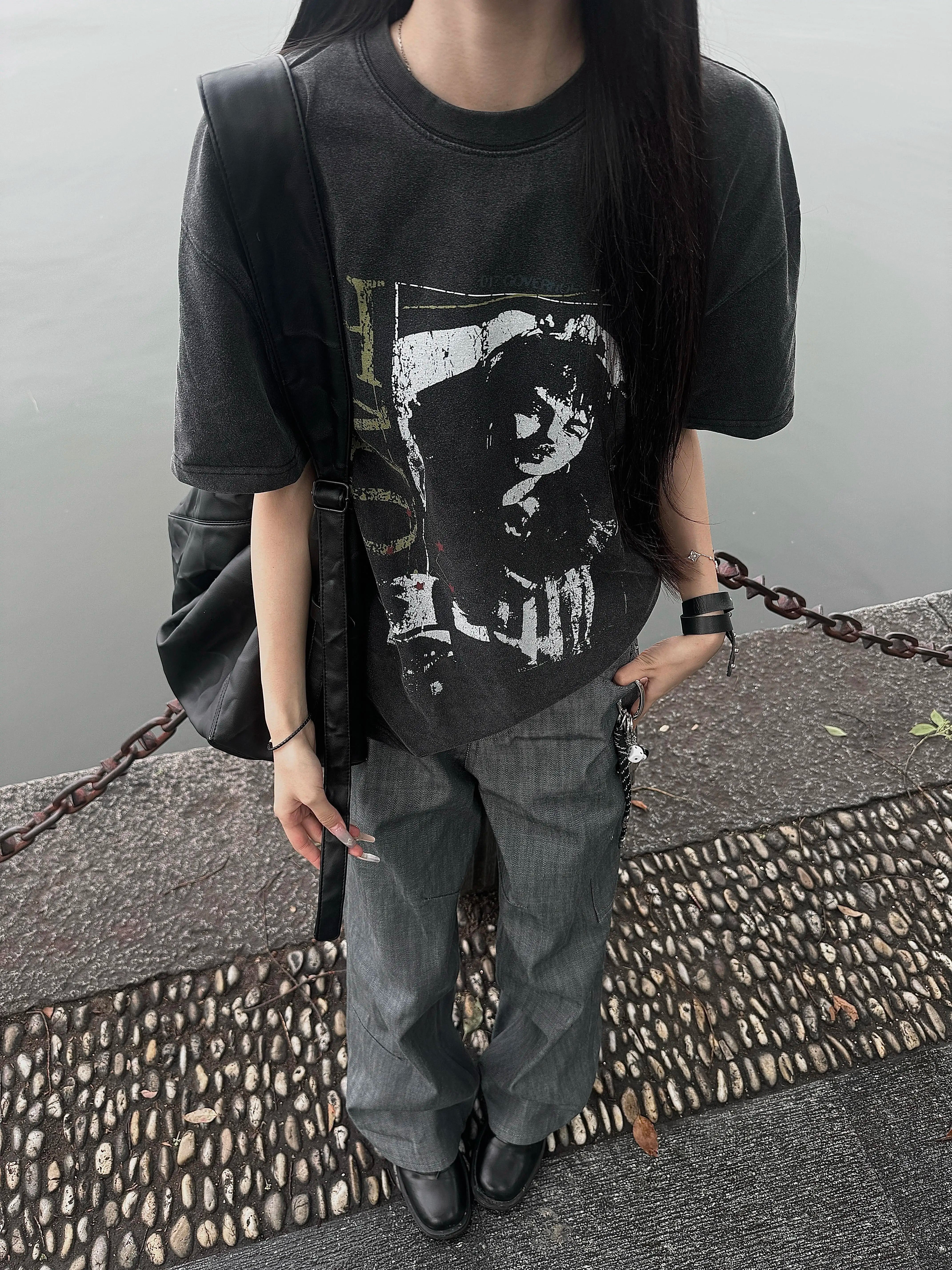 TSAOOJ Wash Kill Bill Movie T-shirt Vintage Vintage Vintage distressed short width pure cotton cleanfit short sleeved