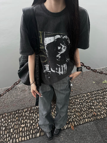TSAOOJ Wash Kill Bill Movie T-shirt Vintage Vintage Vintage distressed short width pure cotton cleanfit short sleeved