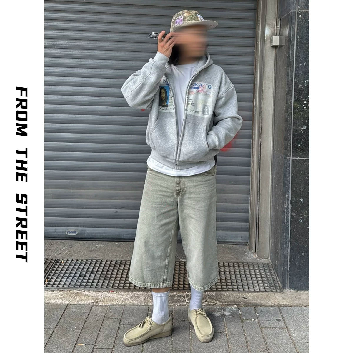 From THE STREET Street American Printed Shoulder Hoodie Boxy Sweatshirt Men's and Women's Casual