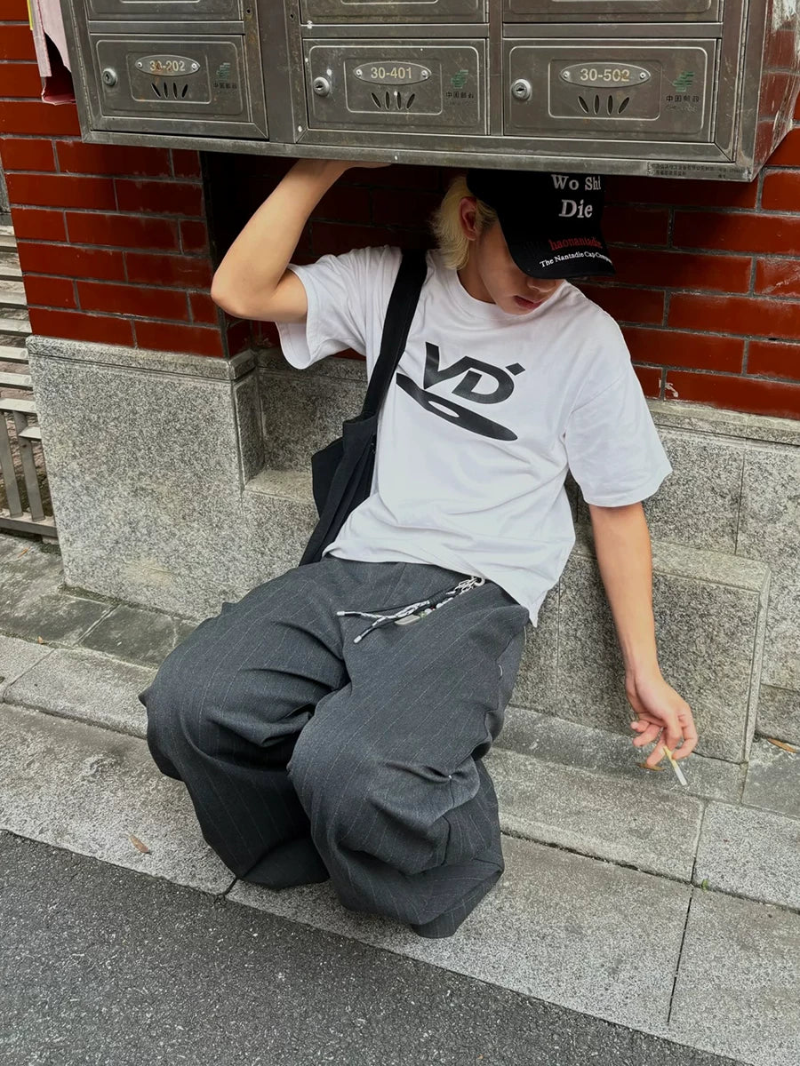 VUJADE KENIJIMA black and white short sleeved CD letter printed round neck casual heavyweight T-shirt from the street