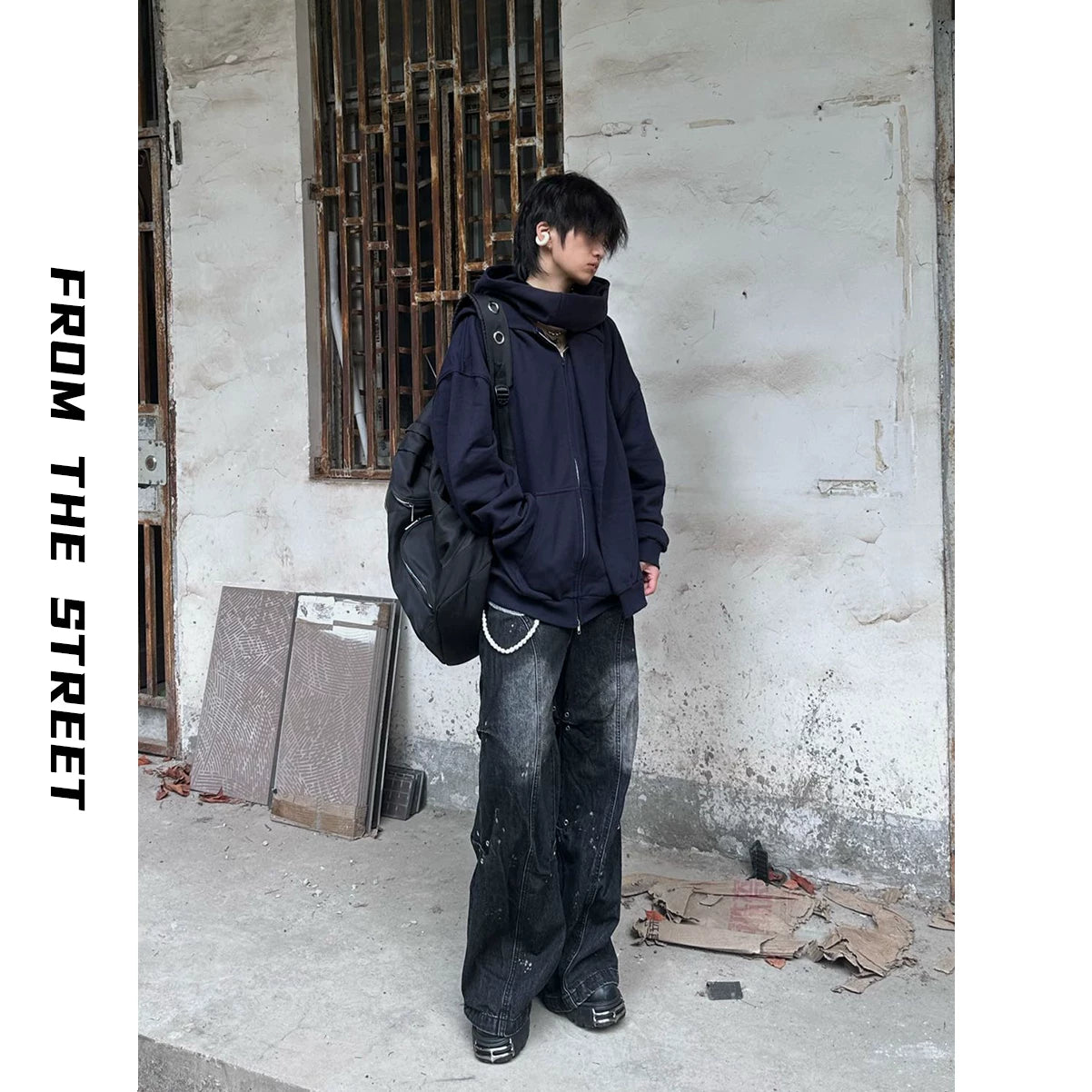 Street American Alien Four Sleeve Double Hat hoodie, niche loose hooded zipper cardigan, autumn outerwear, men's trend