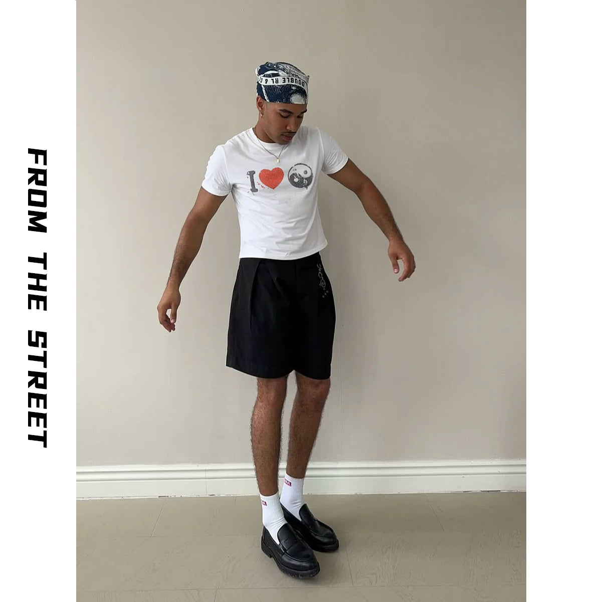 From Street American Cleanfit Summer Basic Shoulder T-shirt Men's and Women's Sleeves Short Sleeve Slim Half Sleeve
