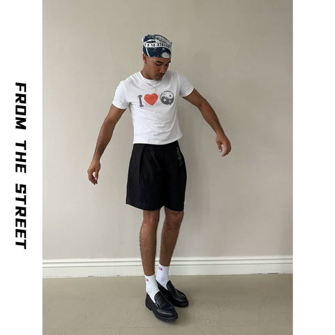 From Street American Cleanfit Summer Basic Shoulder T-shirt Men's and Women's Sleeves Short Sleeve Slim Half Sleeve