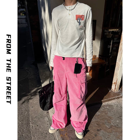 From The STREET Street Corduroy Cargo Straight Barrel Gunshell Work Pants Straight Barrel Casual Pants Men