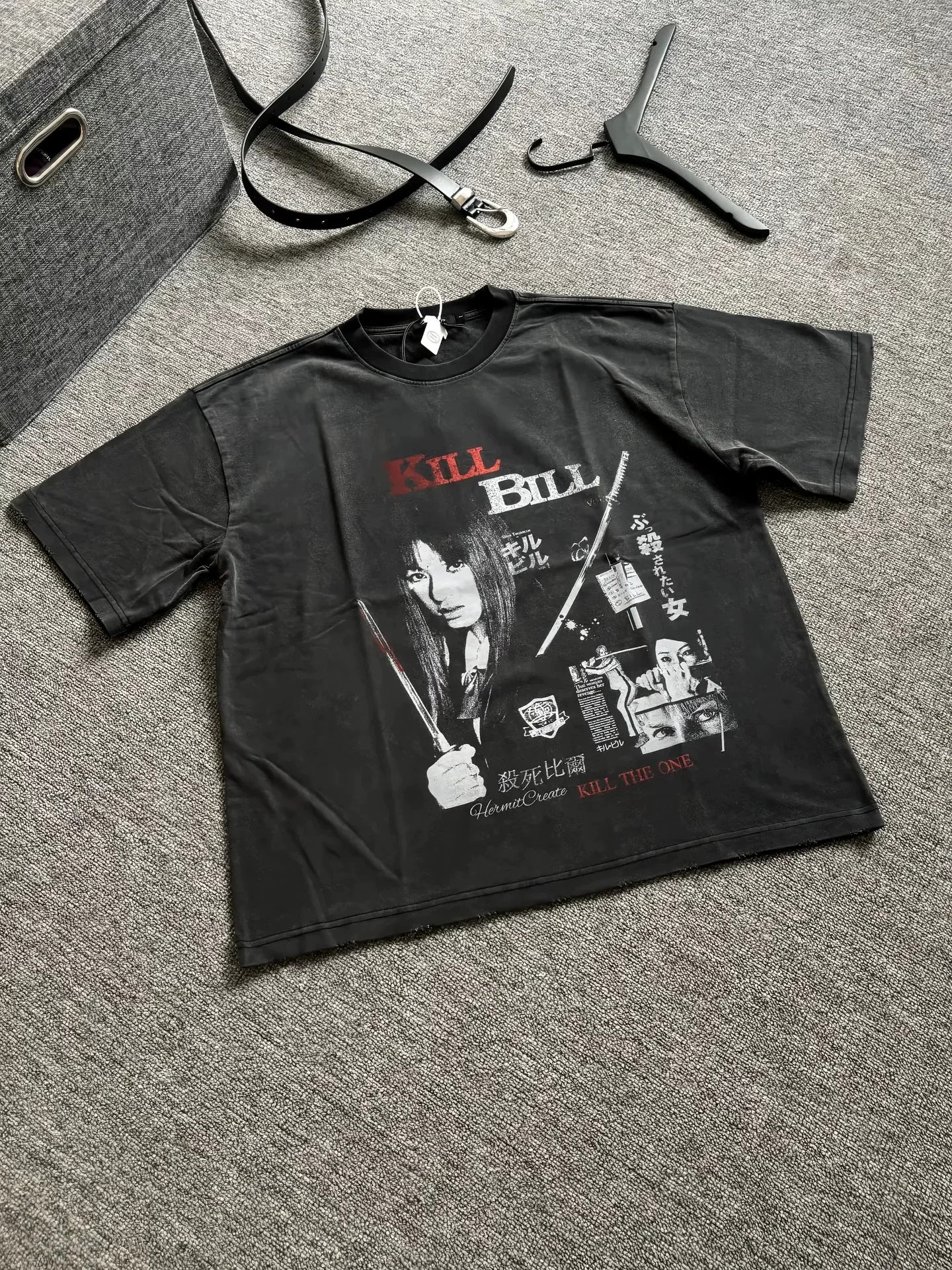TSAOOJ Wash Kill Bill Movie T-shirt Vintage Vintage Vintage distressed short width pure cotton cleanfit short sleeved
