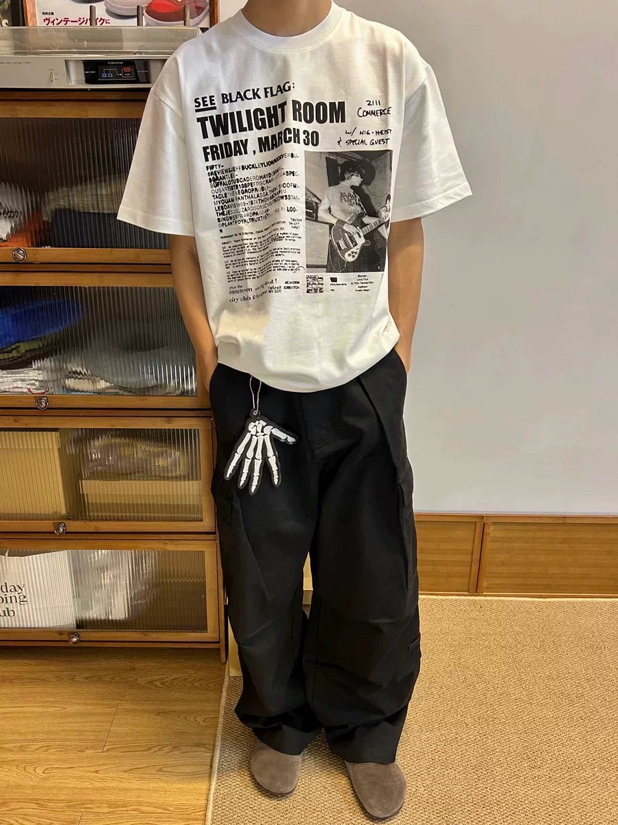 TSAOOJ Rock Band Printed Short Sleeve 320g High Weight Cotton Loose Clean Fit Niche Half Sleeve T-shirt