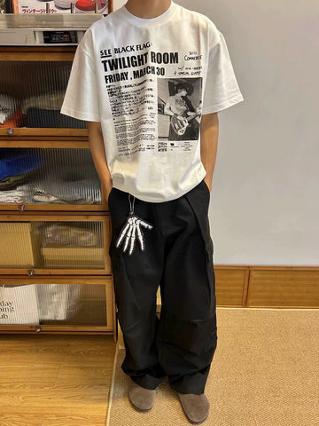 TSAOOJ Rock Band Printed Short Sleeve 320g High Weight Cotton Loose Clean Fit Niche Half Sleeve T-shirt