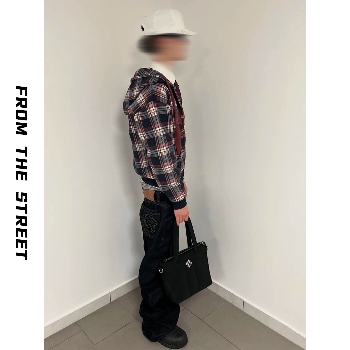 From THE STREET, American style fabric patch embroidered plaid boxy hooded cardigan sweatshirt jacket from the street