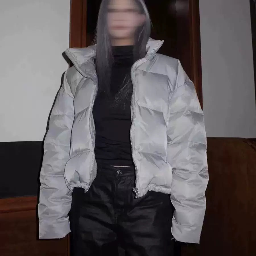 From the street cleanfit winter stand up collar black gray two tone short width Boxy version bread cotton jacket for men and women