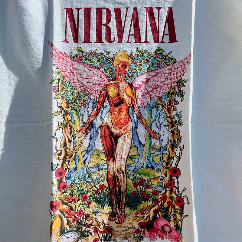 Nirvana Angel Band Short sleeved T-shirt Men's Hiphop Hip Hop Brand American Heavy duty Cotton Tee
