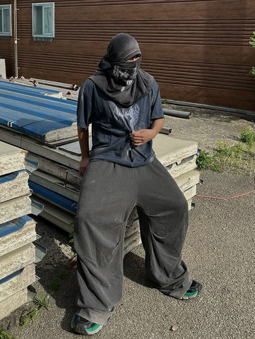 From the street, American retro street dance, washed and distressed, mud dyed, pinched pleated wide leg casual pants, loose paratrooper guard pants, men's