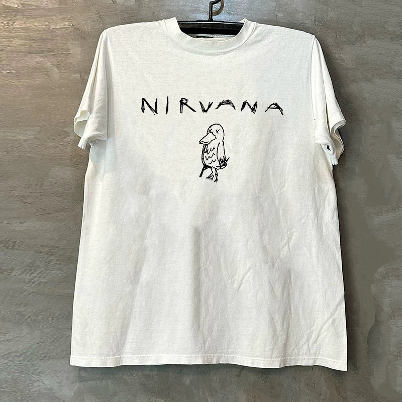 Nirvana Band Short Sleeve T-shirt Vintage College Style American Graffiti Design High Street Half Sleeve Trendy