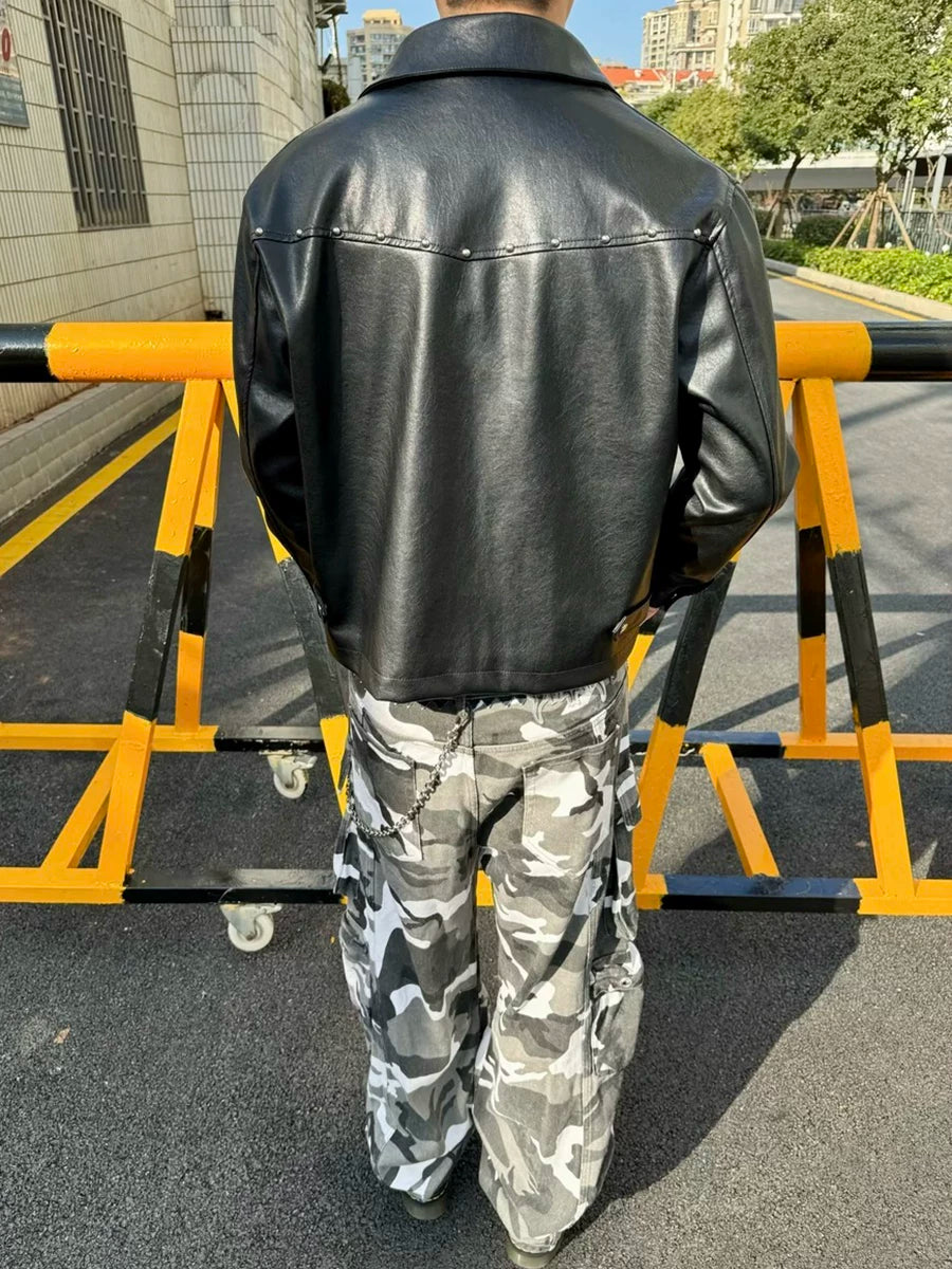 Black and white camouflage denim spliced waist, multi pocket shell pants, cargo pants, work pants for men from the street
