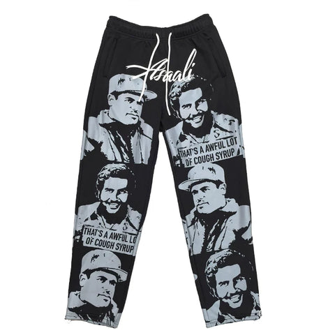 That's A Awful Lot Of Cough Syrup Portrait All-Over Print Sweatpants - Black / Grey