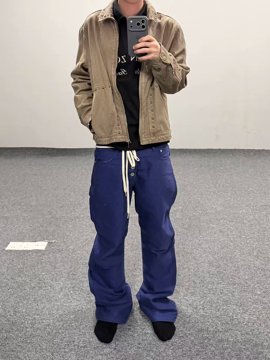 From THE STREET Street Mole Skin Four Button Washed Micro Pull Street Faux Pants for Old Men
