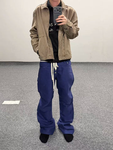 From THE STREET Street Mole Skin Four Button Washed Micro Pull Street Faux Pants for Old Men