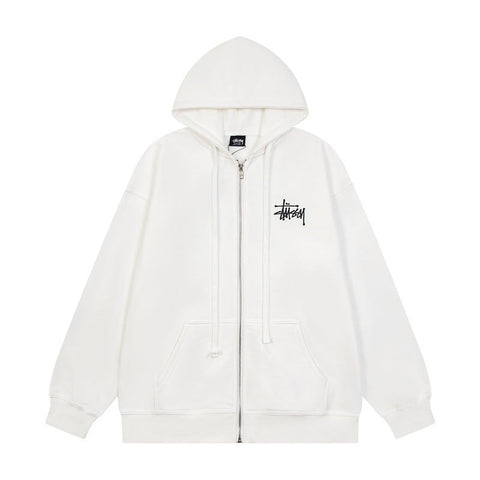 STUSSY Basic Logo Zip Hoodie White