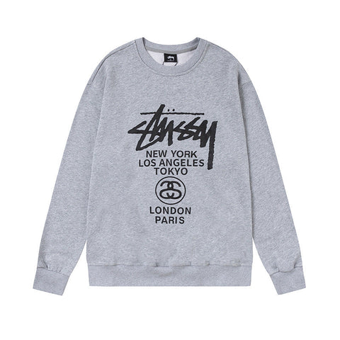 STUSSY World Tour Grey Crewneck Sweatshirt