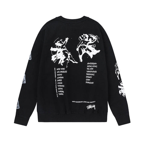 STUSSY World Tour Black Graphic Crewneck