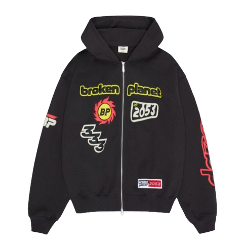 BROKEN PLANET MARKET 'BP PERFORMANCE' ZIP-UP HOODIE (BLACK INFRARED)