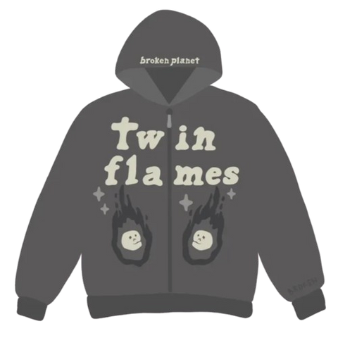 BROKEN PLANET MARKET 'TWIN FLAME' ZIP-UP HOODIE (ASH GREY)