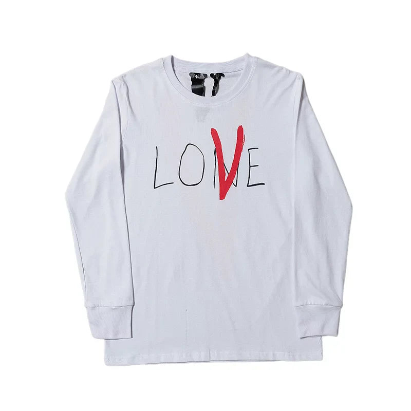 Vlone Back Big Red V Logo White Long Sleeve T‑Shirt