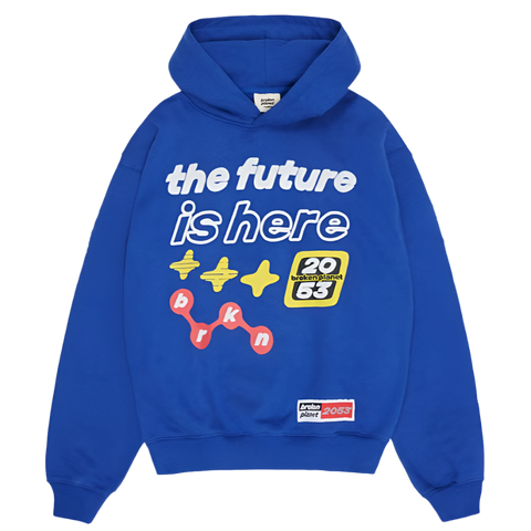 BROKEN PLANET MARKET 'THE FUTURE IS HERE' HOODIE (ROYAL BLUE)